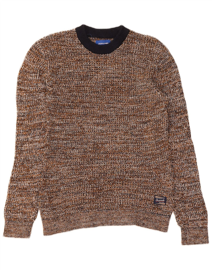 JACK & JONES Mens Crew Neck Jumper Sweater Medium Brown Flecked