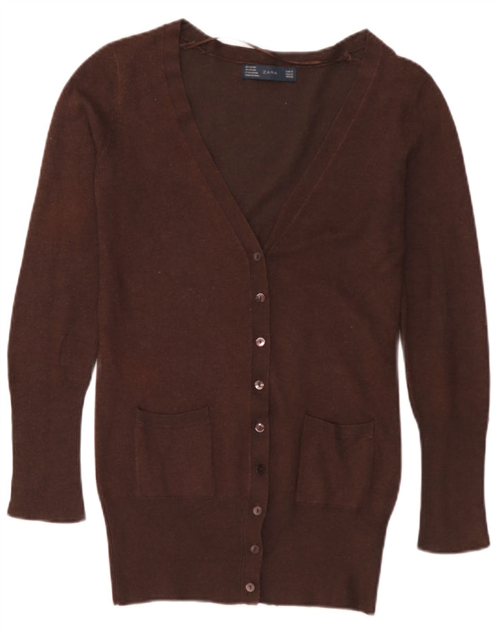 Zara Womens Cardigan Sweater UK 12 Medium Brown Rayon