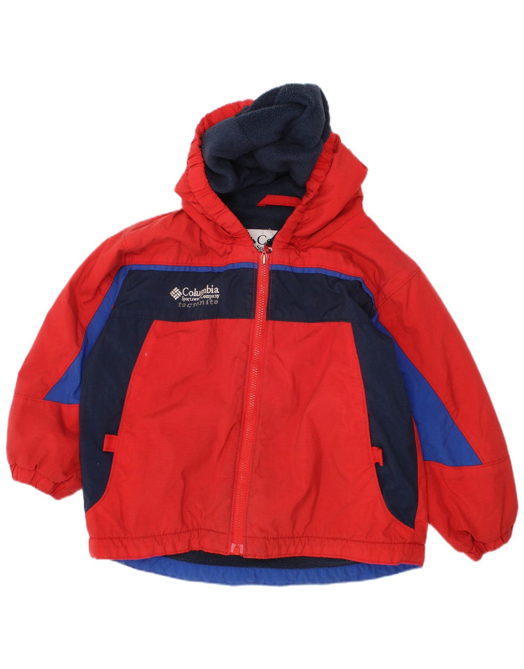 COLUMBIA Boys Hooded Windbreaker Jacket 2-3 Years Red Colourblock