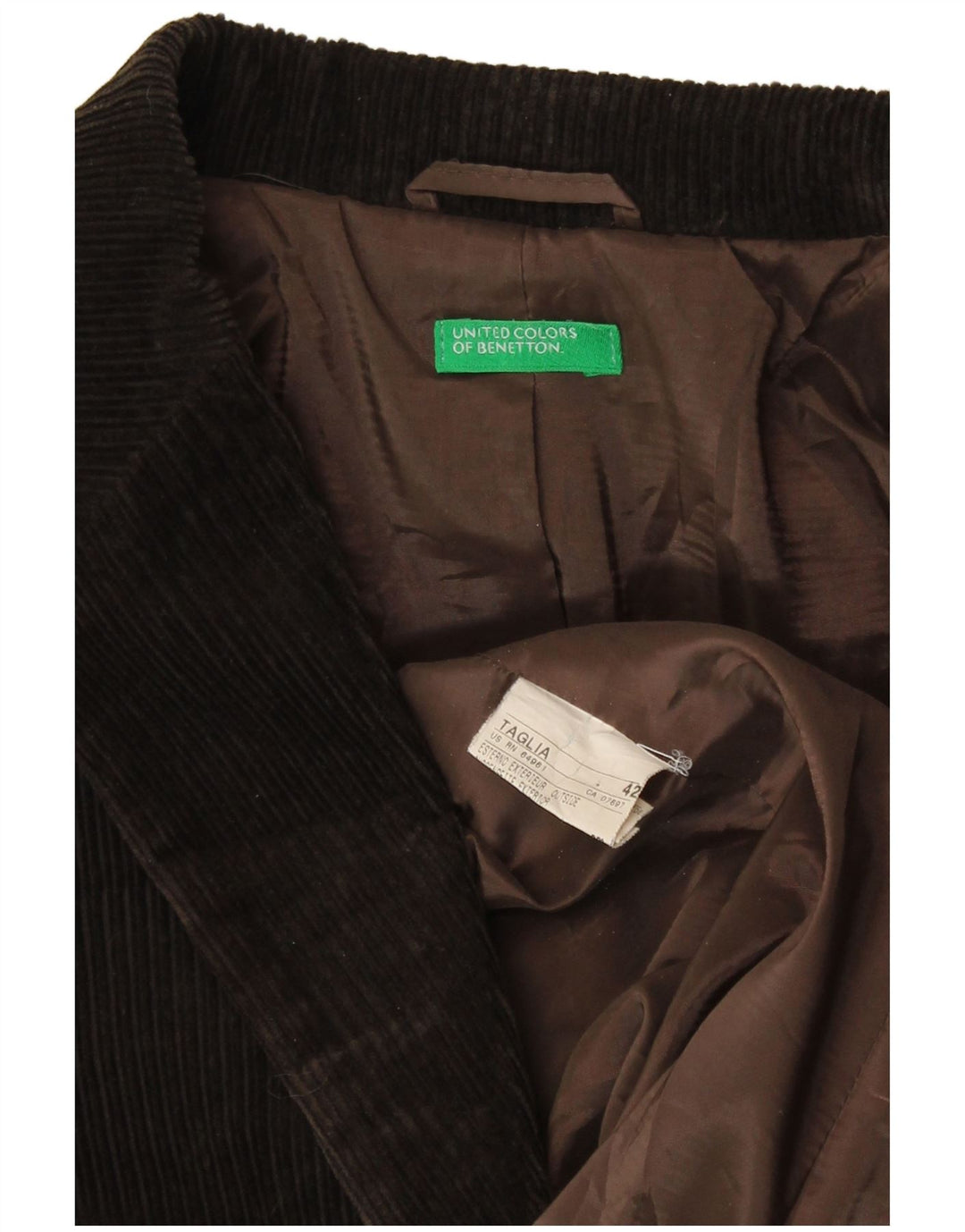 Benetton Womens 3 Button Corduroy Blazer Jacket IT 42 Medium Brown Cotton