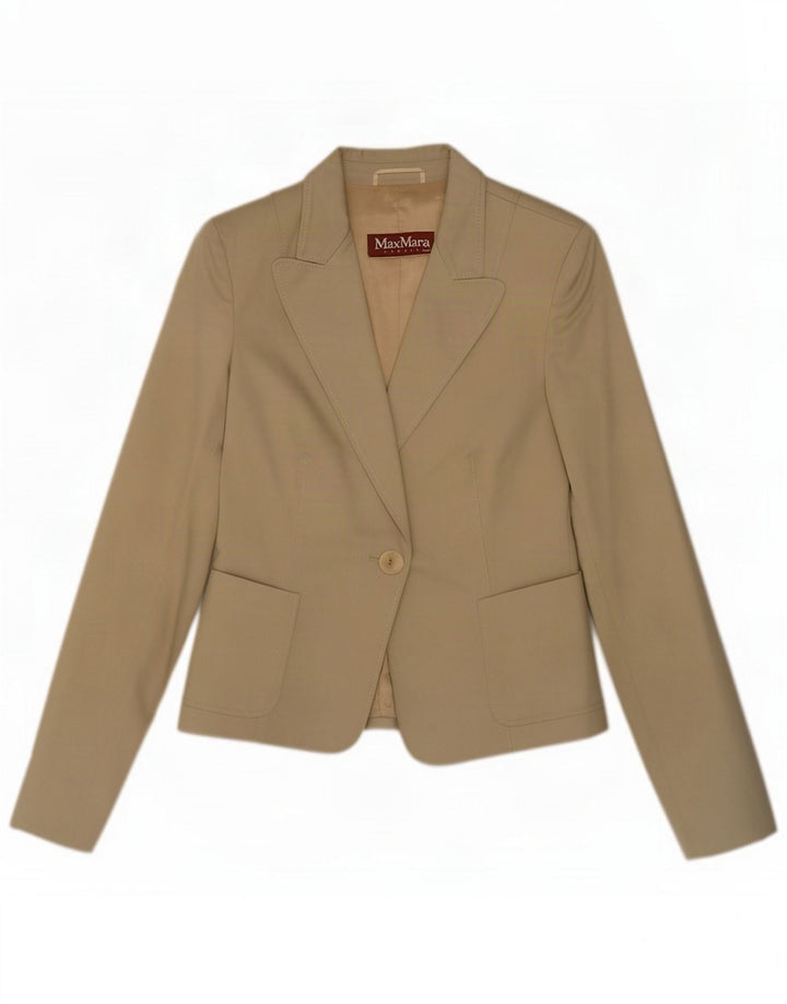 Max Mara Womens 1 Button Blazer Jacket UK 12 Medium Beige Cotton