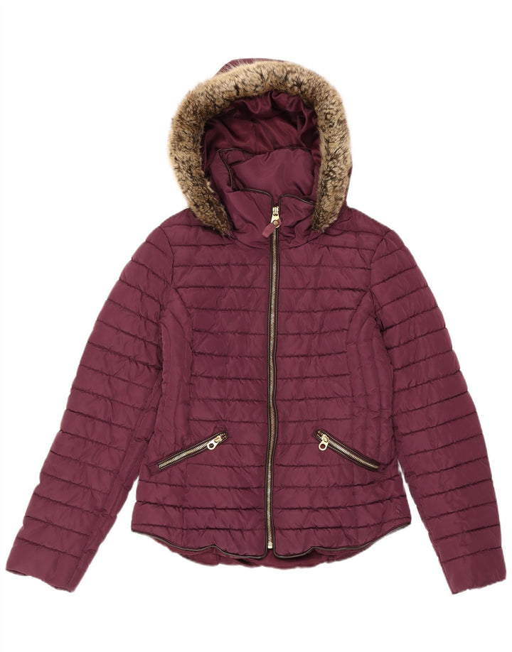 JOULES Womens Hooded Padded Jacket UK 10 Small Burgundy Polyester