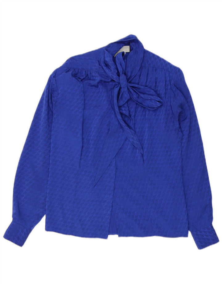 Evan Picone Womens Front Tie Shirt Blouse US 4 Small Blue Houndstooth