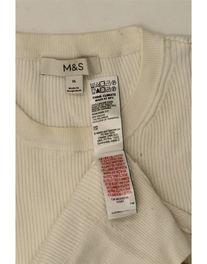 Marks & Spencer Womens Top Long Sleeve UK 16 Large  White Viscose