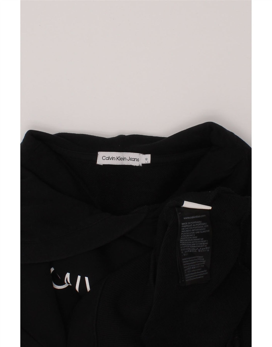 CALVIN KLEIN JEANS Girls Crop Graphic Hoodie Jumper 11-12 Years Black