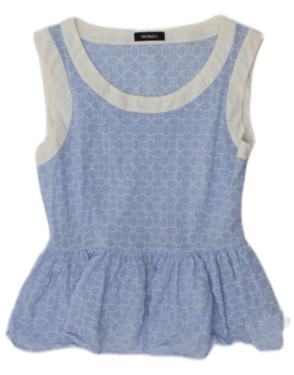 Max & Co. Womens Crop Sleeveless Blouse Top UK 8 Small Blue Floral Cotton