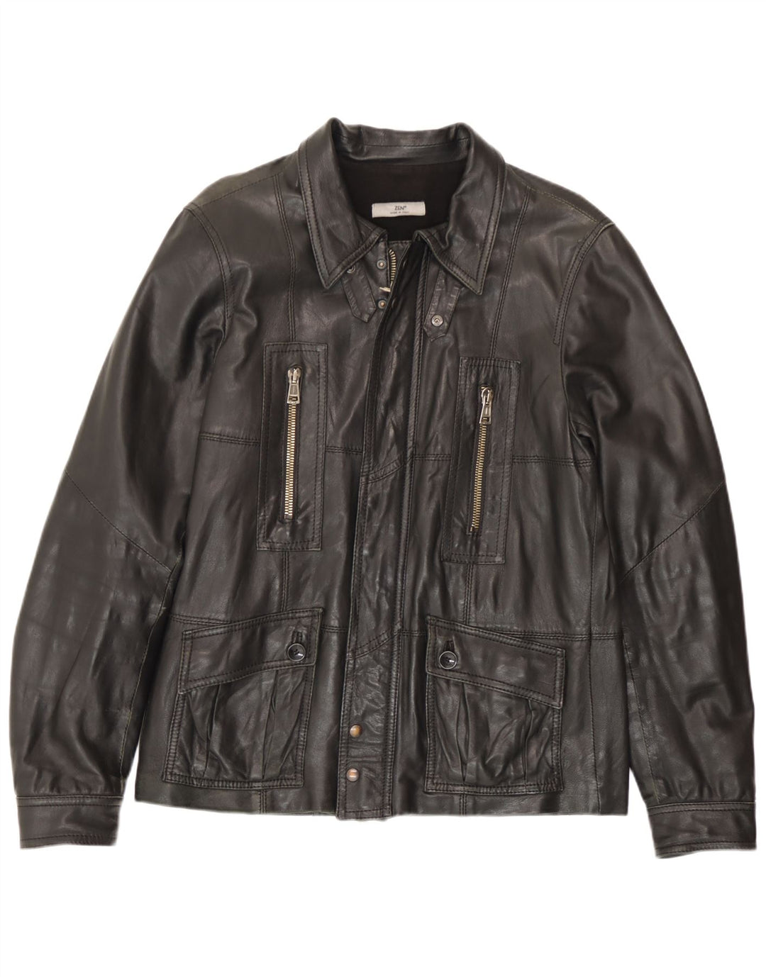 Zen Mens Leather Jacket IT 52 Large Black Leather