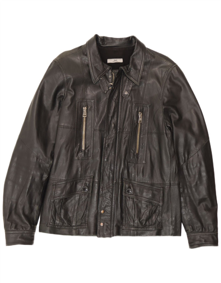 Zen Mens Leather Jacket IT 52 Large Black Leather