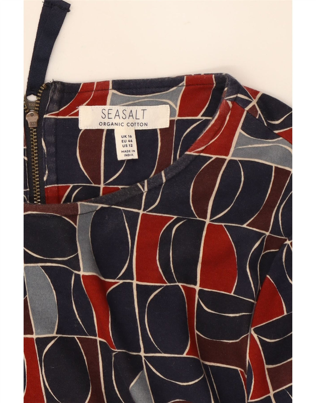SEASALT Womens 3/4 Sleeve Sheath Dress UK 16 Large Navy Blue Geometric Vintage Seasalt and Second-Hand Seasalt from Messina Hembry 