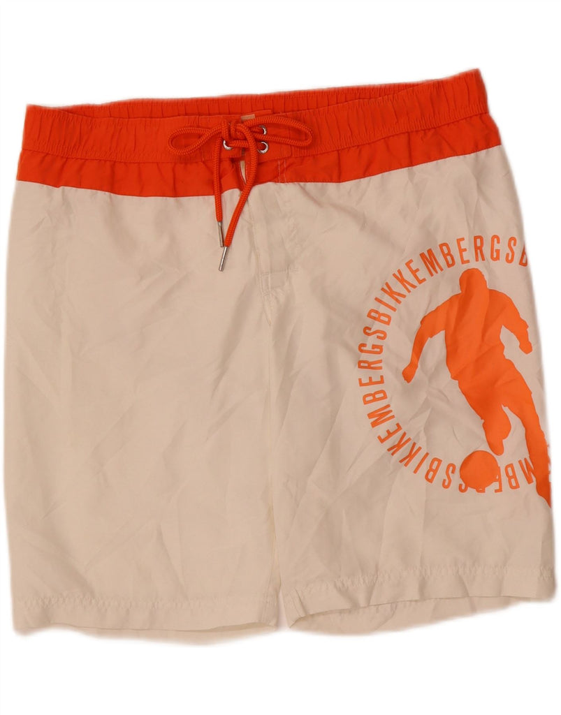 BIKKEMBERGS Mens Graphic Swimming Shorts Medium Off White Colourblock Vintage Bikkembergs and Second-Hand Bikkembergs from Messina Hembry 