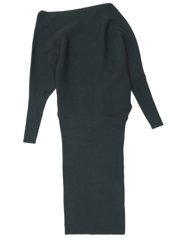 Reiss Womens Long Sleeve Off Shoulder Dress UK 12 Medium Green Viscose