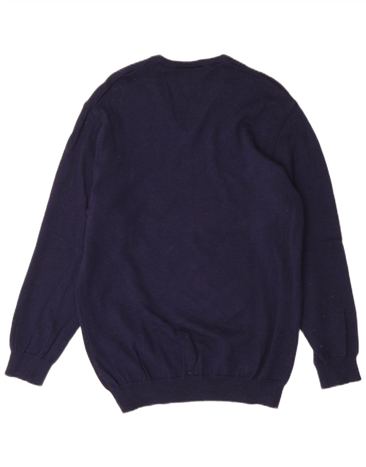 Lacoste Mens V-Neck Jumper Sweater Size 4 Medium Navy Blue Wool