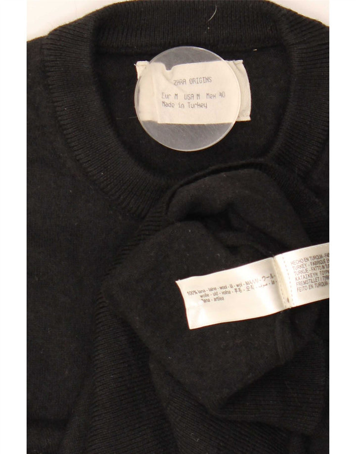 Zara Mens Crew Neck Jumper Sweater Medium Black Wool