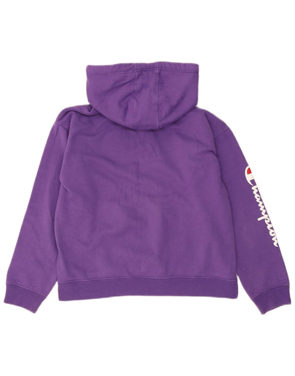 CHAMPION Womens Graphic Oversized Hoodie Jumper UK 14 Medium Purple Cotton