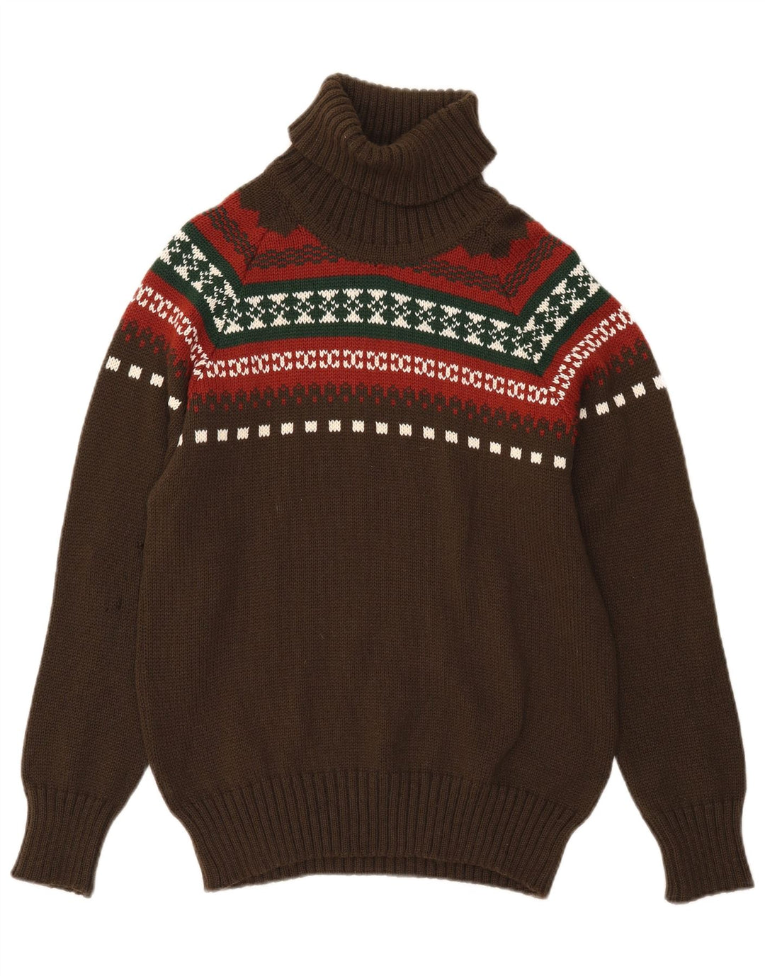 VINTAGE Mens Roll Neck Jumper Sweater Small Khaki Fair Isle