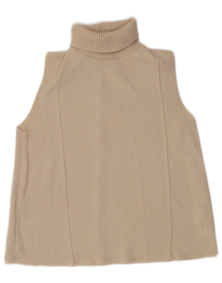 Zara Womens Roll Neck Vest Tank Top UK 14 Medium Off White Polyester