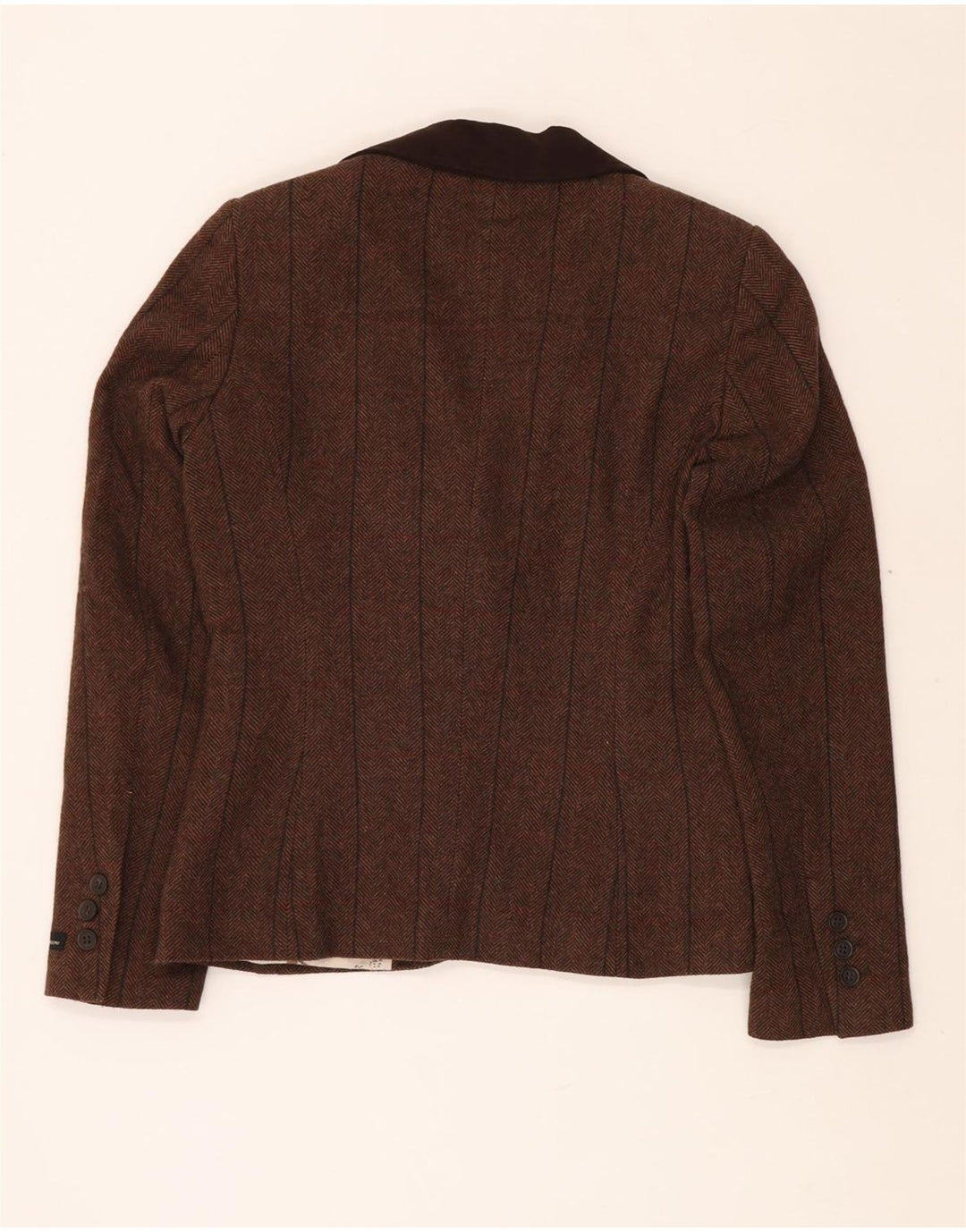 BARBOUR Womens 1 Button Blazer Jacket UK 10 Small Brown Herringbone Wool