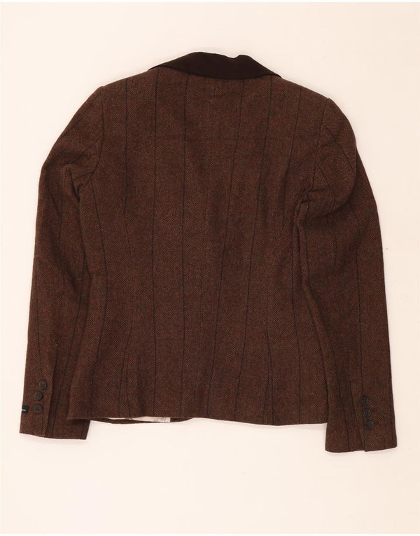 BARBOUR Womens 1 Button Blazer Jacket UK 10 Small Brown Herringbone Wool