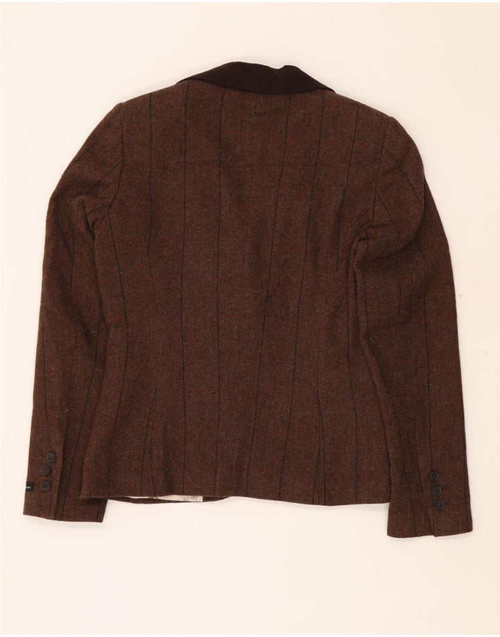 BARBOUR Womens 1 Button Blazer Jacket UK 10 Small Brown Herringbone Wool