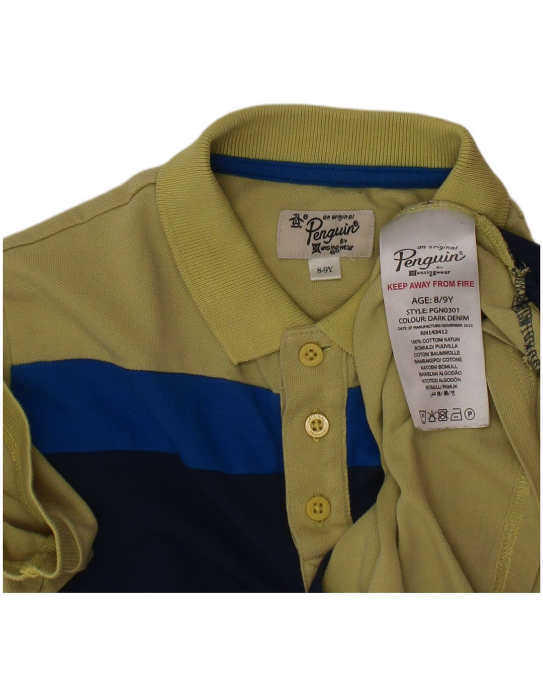 PENGUIN Boys Polo Shirt 8-9 Years Green Colourblock Cotton