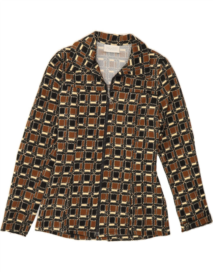 PHARD Womens Full Zip Shirt Blouse UK 12 Medium Brown Geometric Vintage Phard and Second-Hand Phard from Messina Hembry 