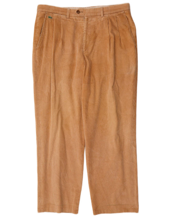 Lacoste Mens Pegged Corduroy Trousers Size 48 XL W38 L30 Beige Cotton