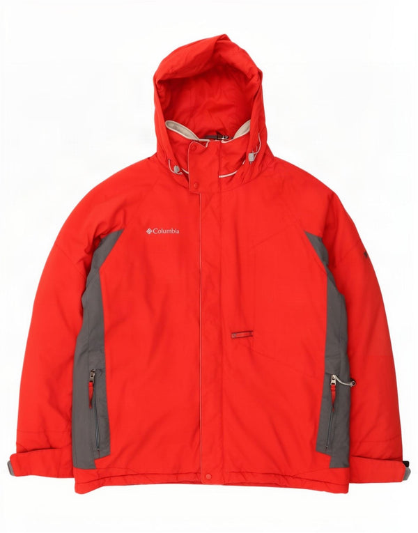 Columbia Mens Hooded Ski Jacket UK 38 Medium Red Colourblock Nylon