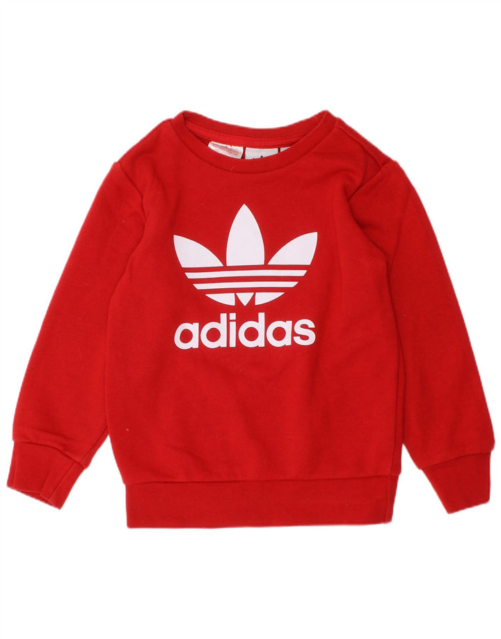 ADIDAS Girls Graphic Sweatshirt Jumper 2-3 Years Red Cotton