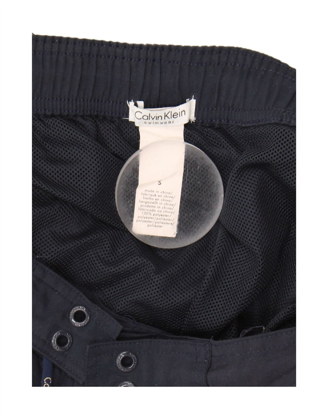 CALVIN KLEIN Mens Graphic Swimming Shorts Small  Navy Blue Polyester Vintage Calvin Klein and Second-Hand Calvin Klein from Messina Hembry 