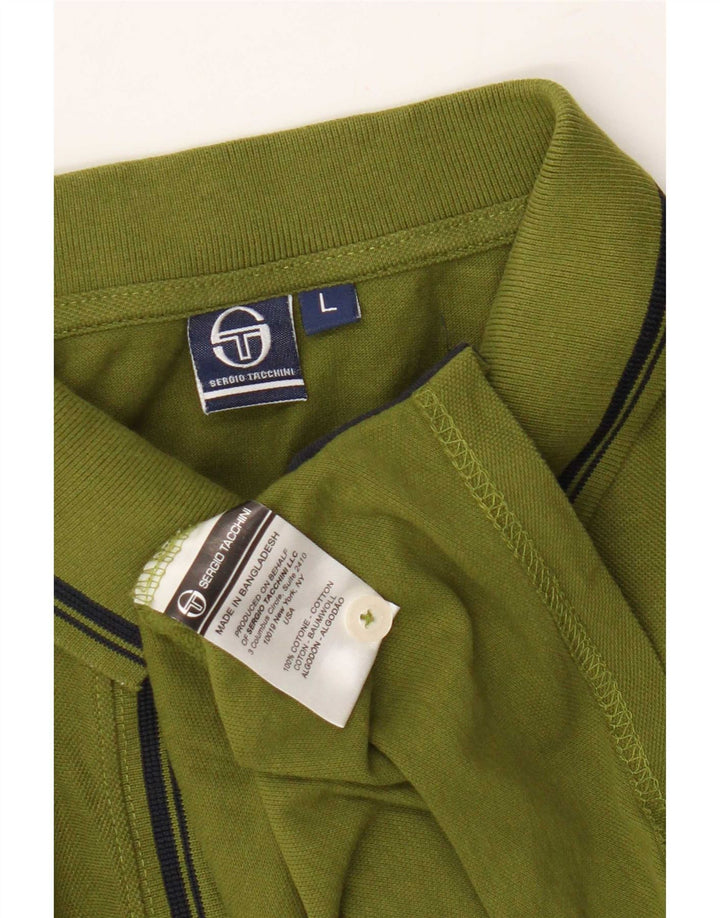 Sergio Tacchini Mens Polo Shirt Large Khaki Cotton