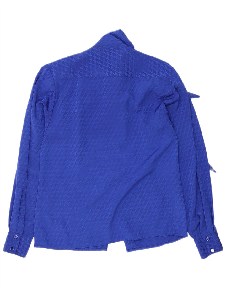 Evan Picone Womens Front Tie Shirt Blouse US 4 Small Blue Houndstooth