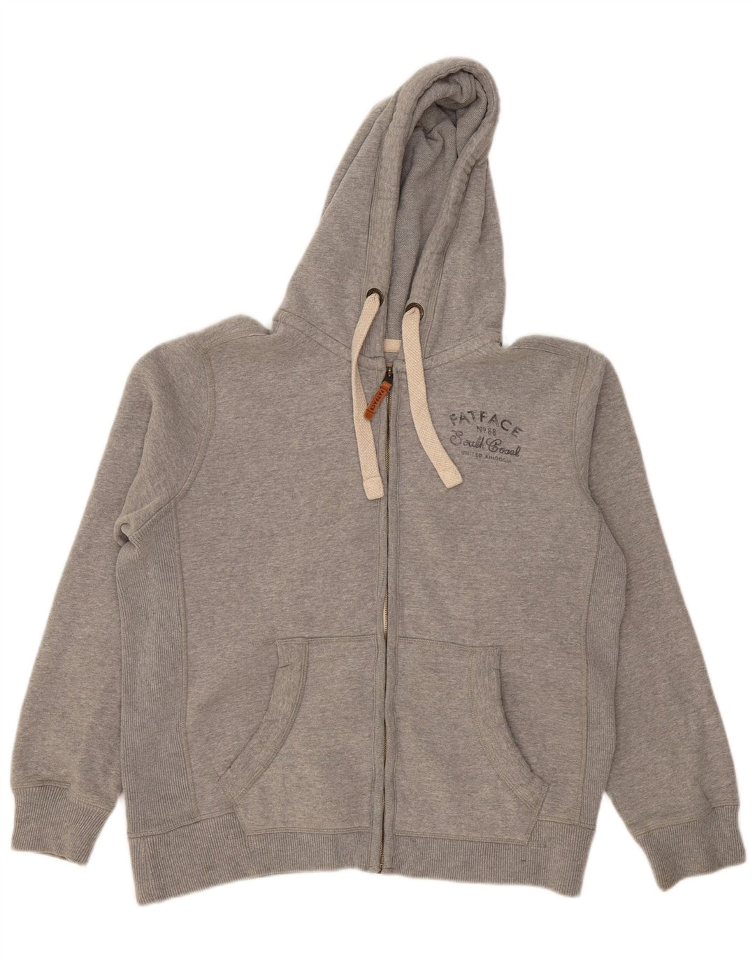 FAT FACE Mens Graphic Zip Hoodie Sweater Large Grey Cotton