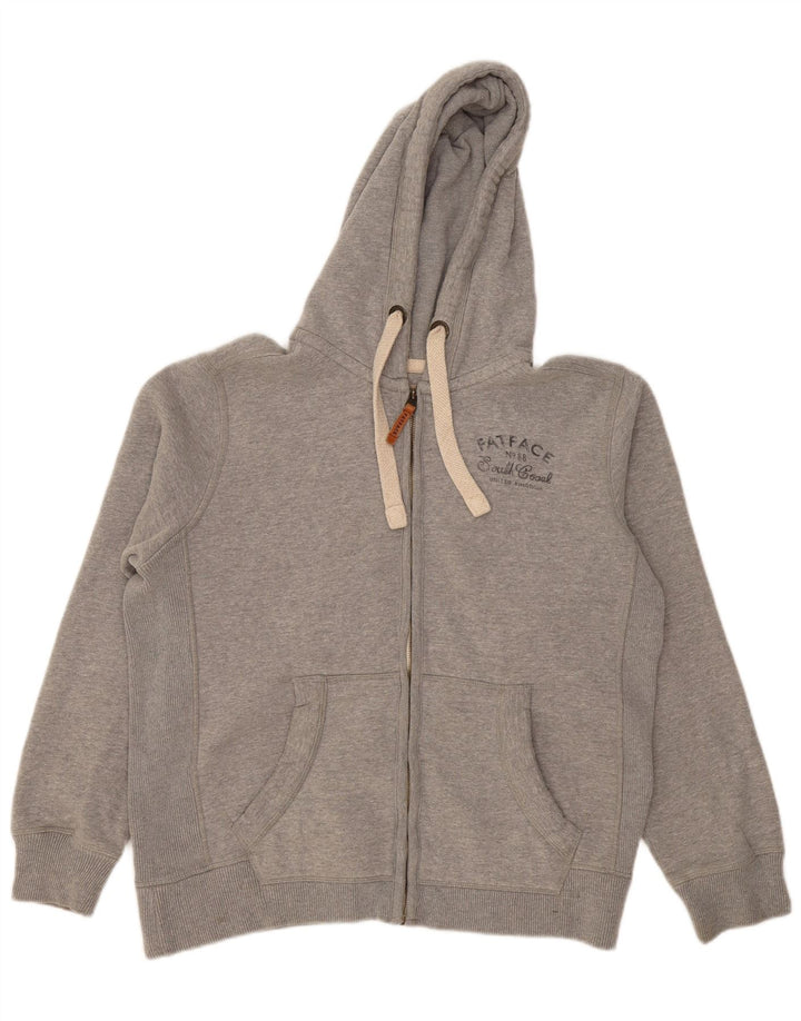FAT FACE Mens Graphic Zip Hoodie Sweater Large Grey Cotton