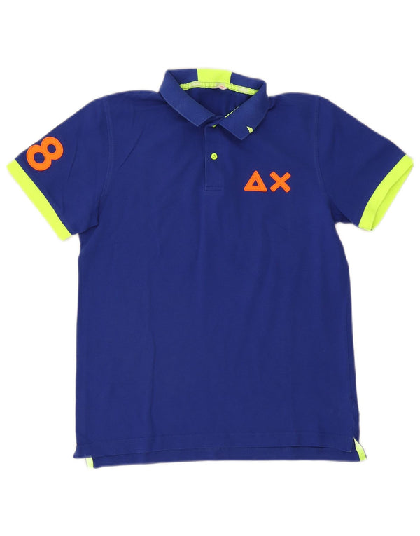 Sun68 Boys Graphic Polo Shirt 13-14 Years Blue Colourblock Cotton