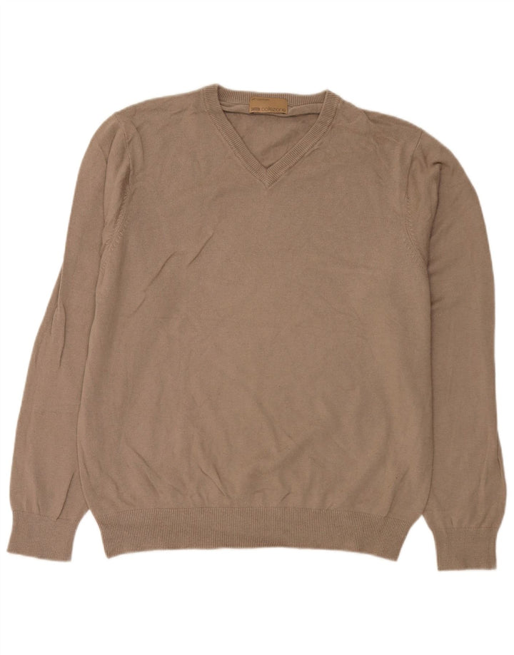 Marks & Spencer Mens V-Neck Jumper Sweater Large Brown Viscose