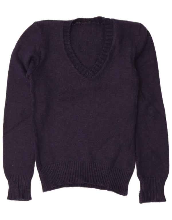 VINTAGE Womens V-Neck Jumper Sweater UK 10 Small Navy Blue