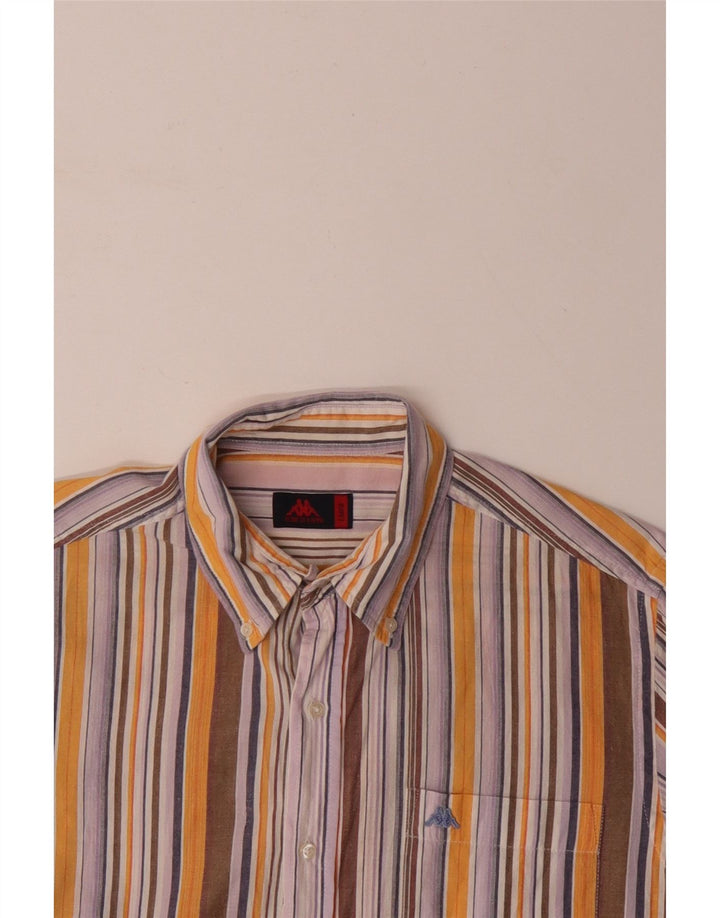 KAPPA Mens Short Sleeve Shirt Large Multicoloured Striped Cotton