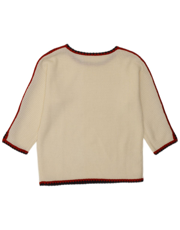 VINTAGE Womens 3/4 Sleeve Boat Neck Jumper Sweater UK 16 Large White