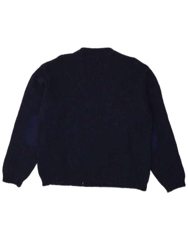 Benetton Mens Crew Neck Jumper Sweater Large Navy Blue Argyle/Diamond