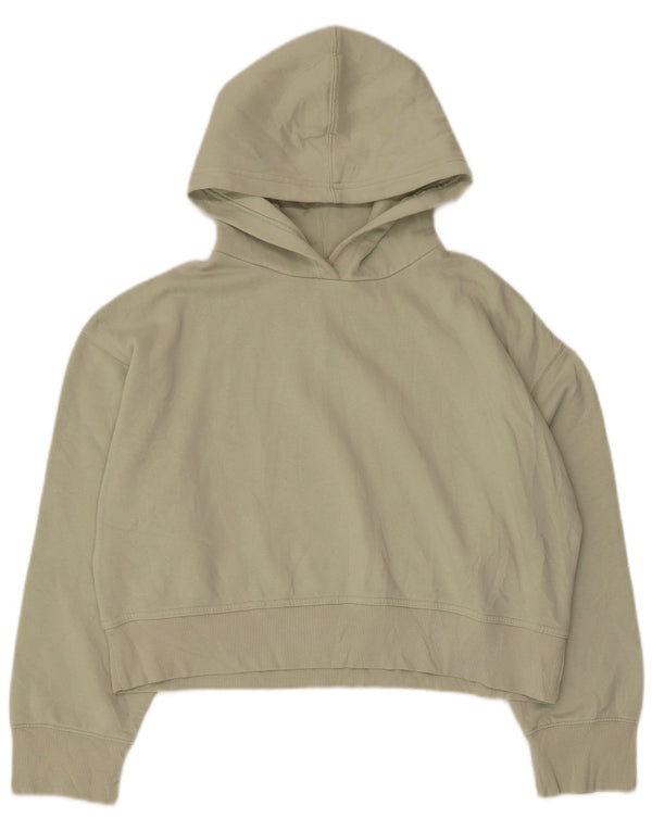 Zara Womens Crop Oversized Hoodie Jumper UK 14 Medium Green Cotton