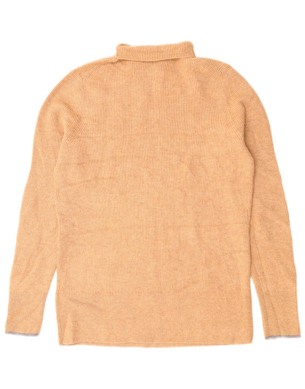 Calvin Klein Womens Roll Neck Jumper Sweater UK 14 Large Beige Wool