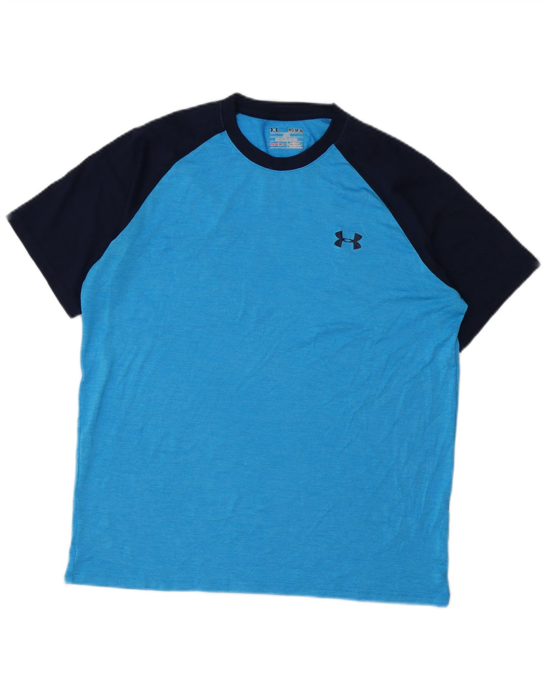 UNDER ARMOUR Mens Heat Gear T-Shirt Top Medium Blue Colourblock Polyester