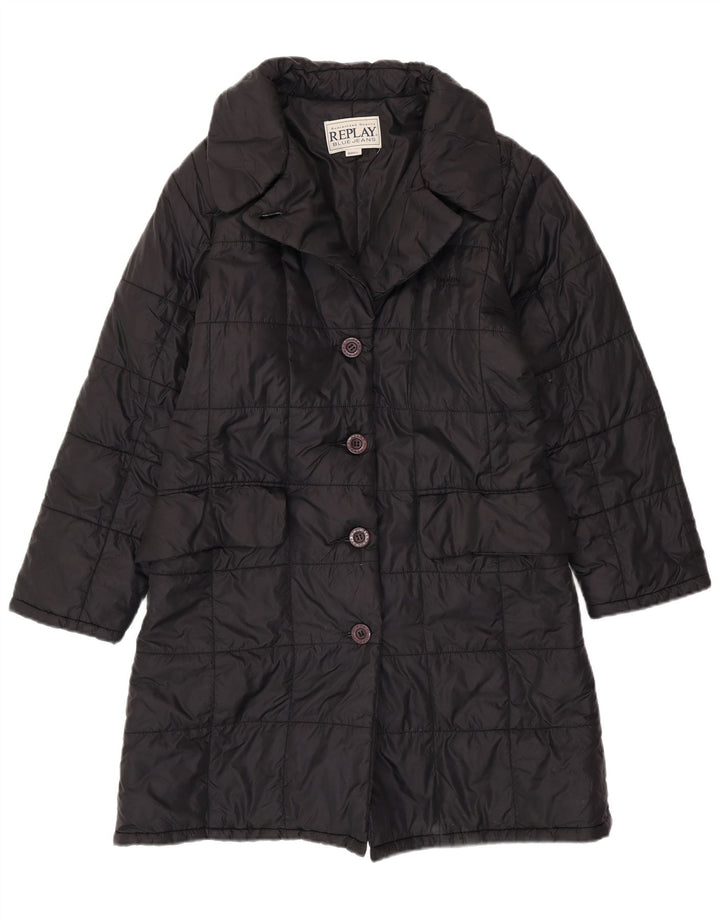 REPLAY Womens Loose Fit Padded Coat UK 10 Small Black Polyester