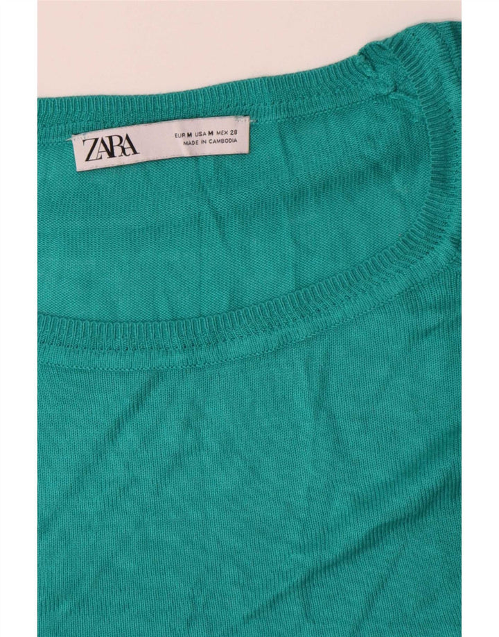 Zara Womens Oversized Boat Neck Jumper Sweater UK 14 Medium Turquoise