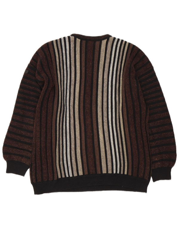 Bueckle Mens Crew Neck Jumper Sweater IT 52 Large Brown Striped Polyacrylic