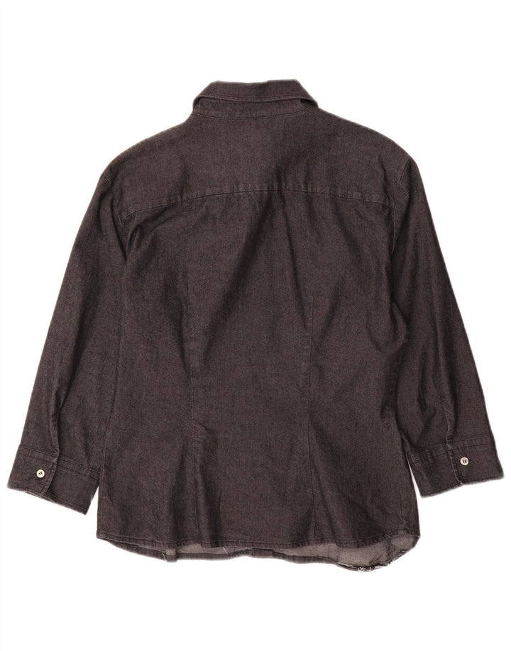 BENETTON Womens 3/4 Sleeve Shirt UK 10 Small Grey Cotton