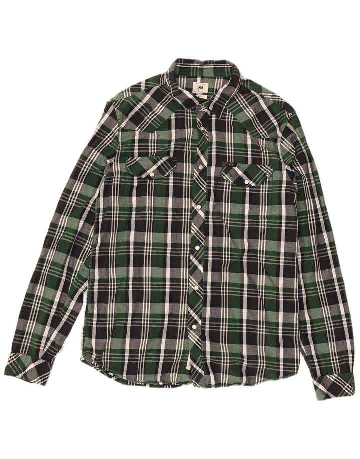 LEE Mens Slim Fit Flannel Shirt XL Green Check Cotton