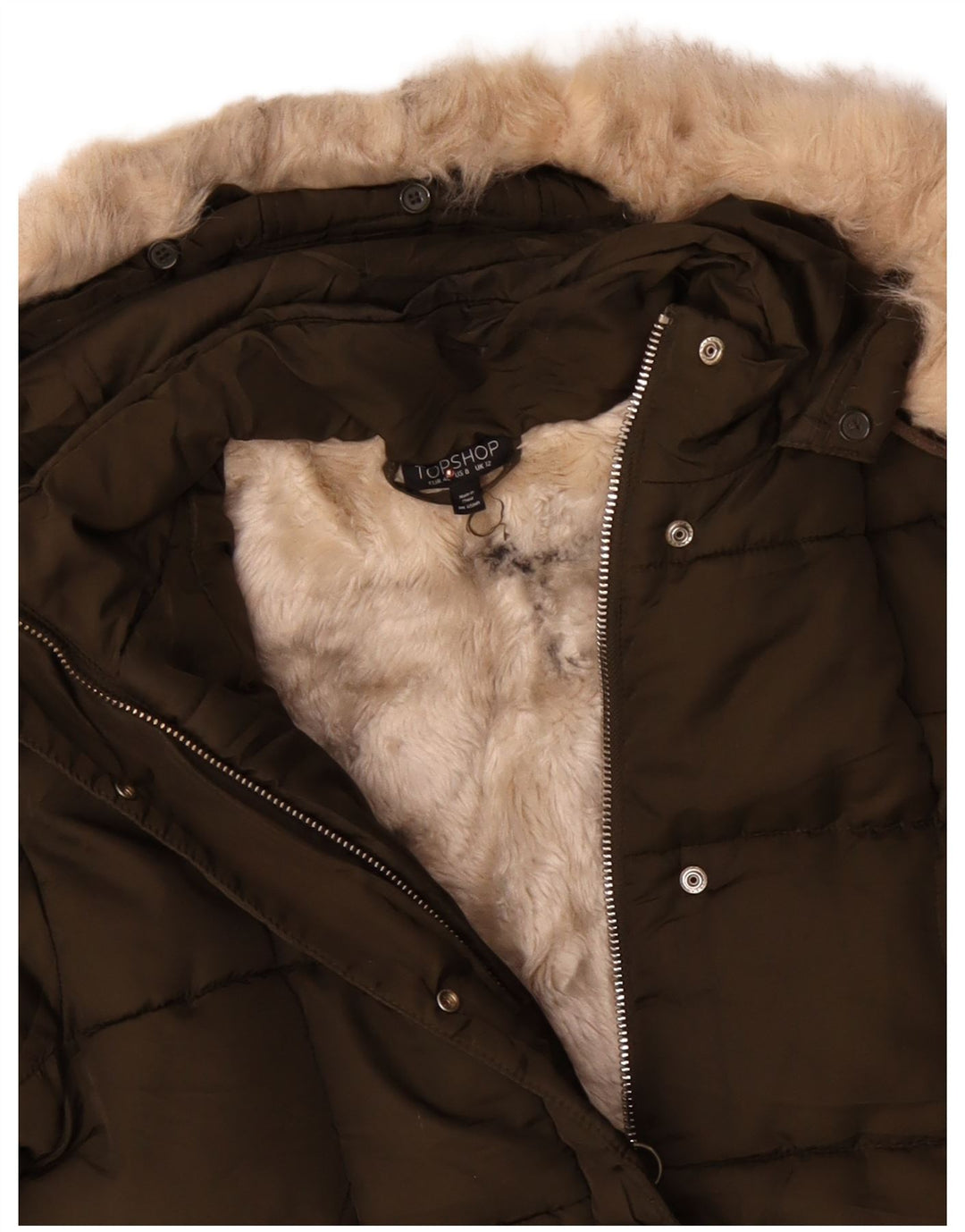 TOPSHOP Womens Oversized Crop Sherpa Padded Jacket UK 12 Medium Khaki