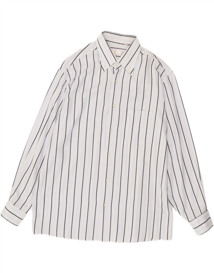 VINTAGE Mens Shirt XL White Pinstripe Cotton