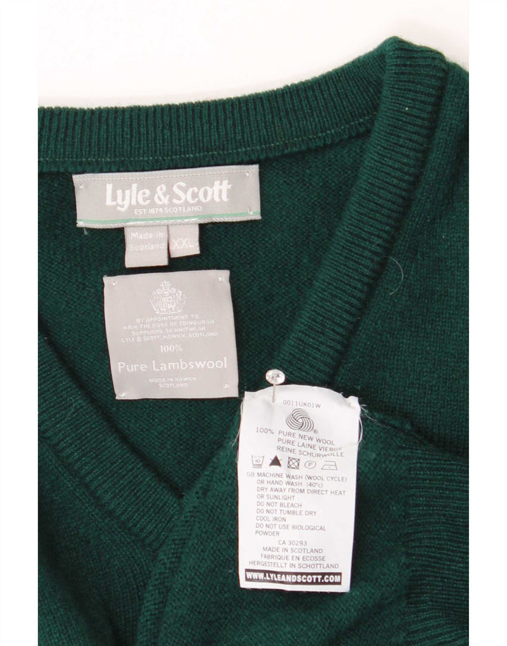Lyle & Scott Mens V-Neck Jumper Sweater 2XL Green Wool